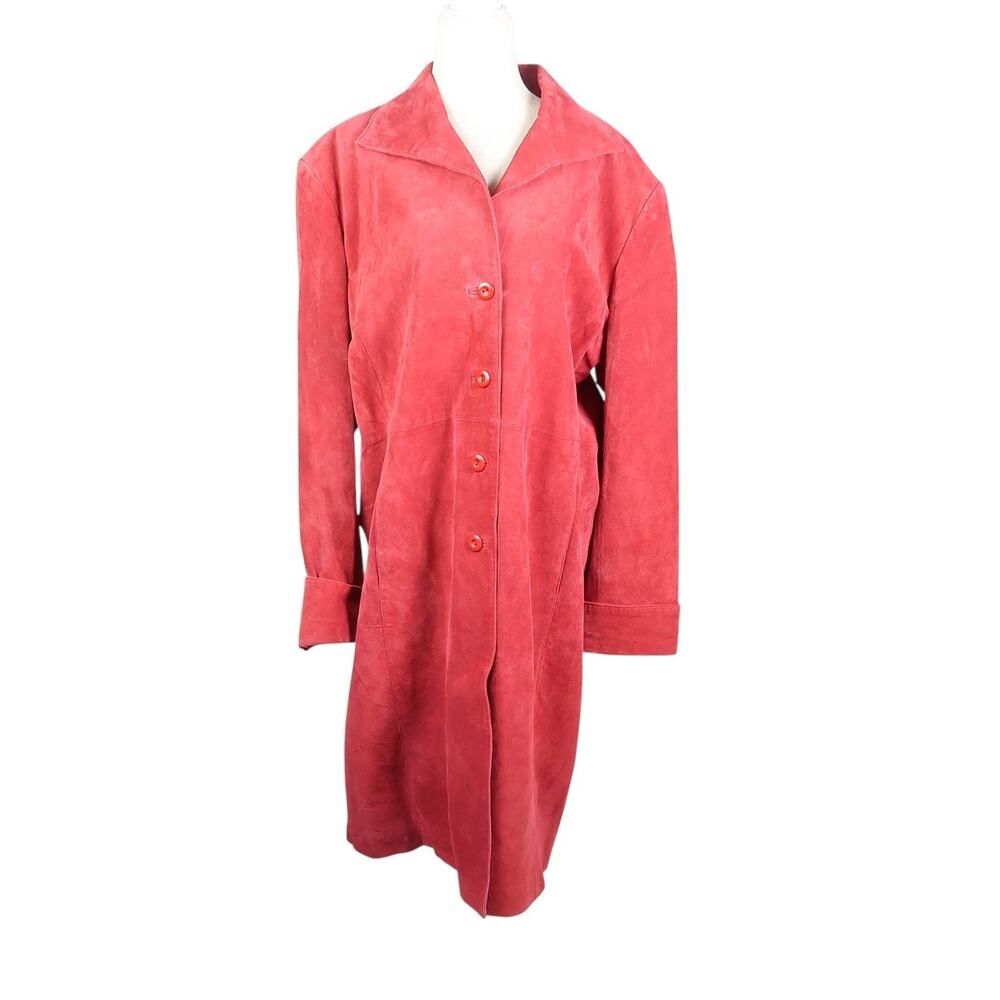 Vintage Y2K Terry Lewis Red Suede Leather Mid Length Jacket Womens L